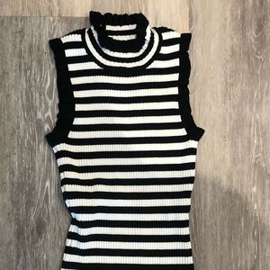 Milly Striped Mock Turtleneck Sleeveless Top